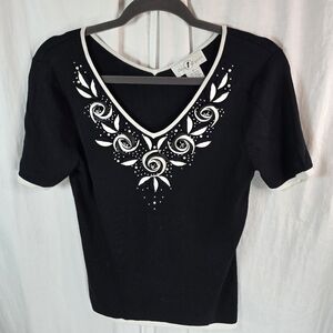 Once Again womens short-sleeved pullover top RN107465 size small black